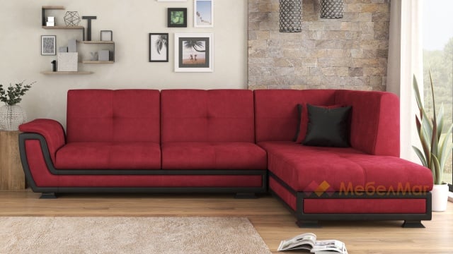 Ъглов диван Далас с посока бордо с черна кожа