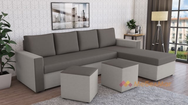 Ъглов диван Джулия XL универсален ъгъл графит със сиво