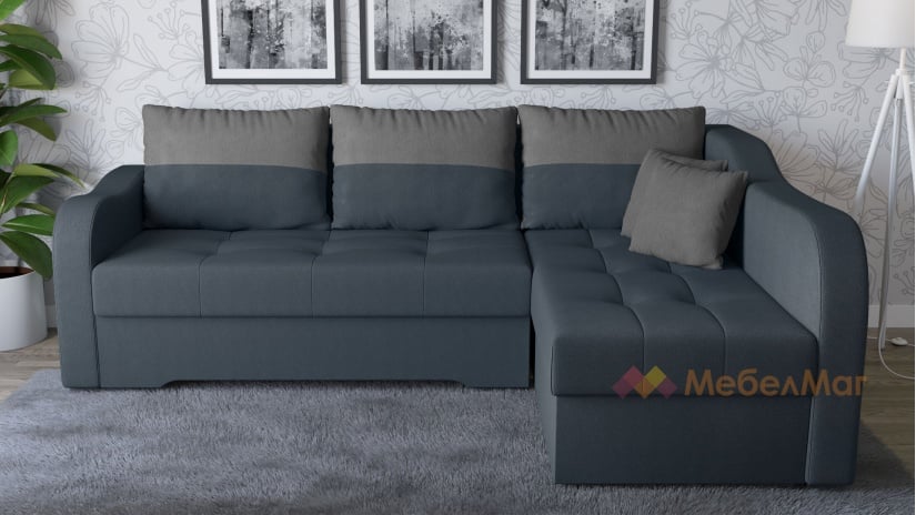 Ъглов диван Масина с посока син със сиво - изглед 1