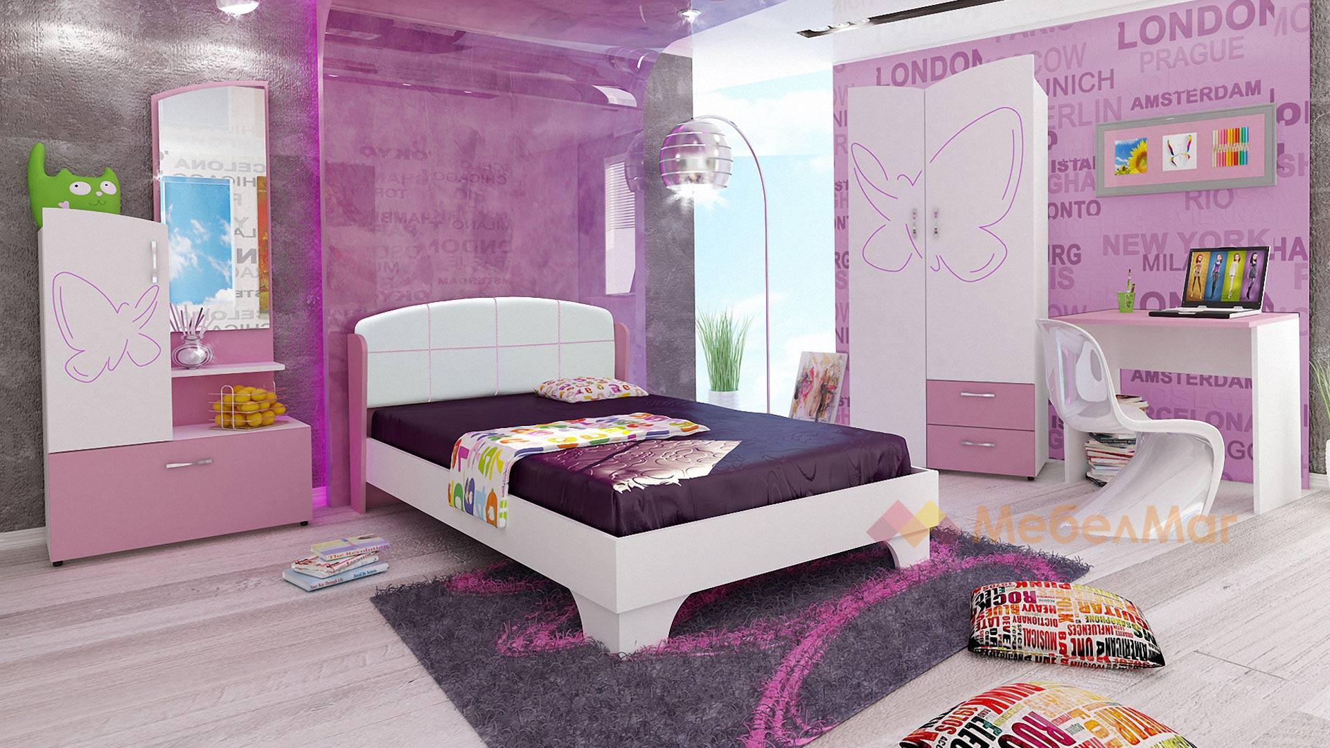 Детски спален комплект Ивет с еднолицев матрак 120/190 бяло с розов пастел