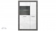 Висок шкаф с две врати Требия с витрина сиво с бял гланц - изглед 2