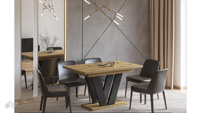 Трапезна маса Лареа разтегателни дъб артисан с черно - МебелМаг Трапезна маса Лареа разтегателни дъб артисан с черно