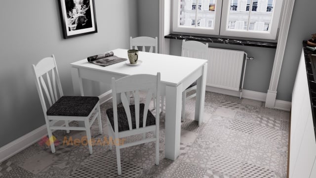 Комплект разтегателна трапезна маса Дени + 4 стола Милано 2 бял