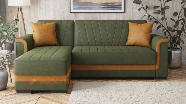 Ъглов диван Нютън универсален зелен с жълто