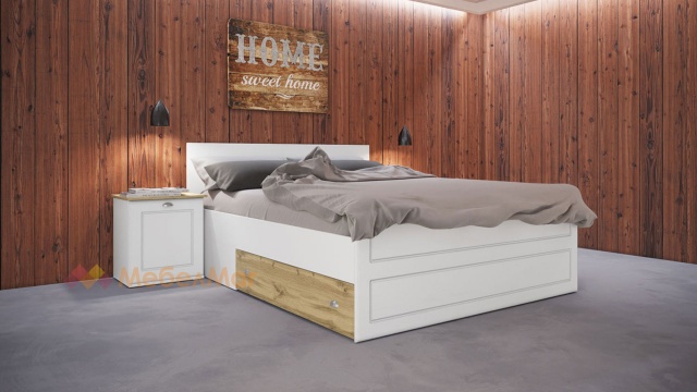 Спалня Ландскейп с включен матрак Бонел 160/200 бяло гладко с бяло фладер и дъб дакота