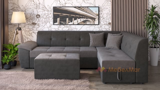 Ъглов диван Астра с посока графит със сиво