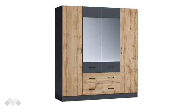 Гардероб Галати четирикрилни дъб вотан светъл с антрацит