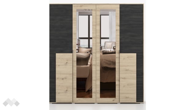 Гардероб Бафра четирикрилни дъб артисан с тъмен норвежки бор - МебелМаг Гардероб Бафра четирикрилни дъб артисан с тъмен норвежки бор