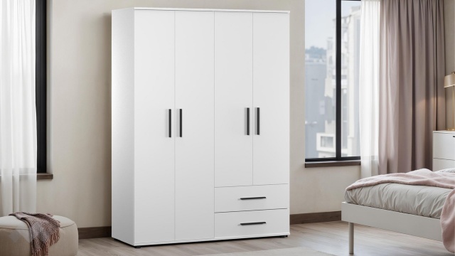 Гардероб Бланко четирикрилни бяло гладко