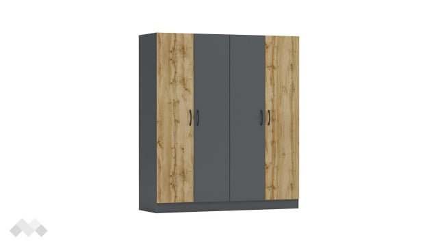 Гардероб Галати четирикрилни дъб вотан светъл с антрацит