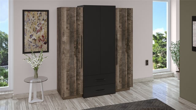 Гардероб Каляри четирикрилни колониален дъб с черно