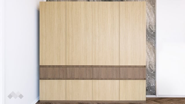 Гардероб Мирела четирикрилни дъб линеа с орех линеа