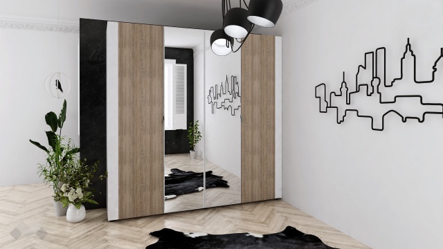 Гардероб Париж четирикрилни светла сонома с бяло гладко - МебелМаг Гардероб Париж четирикрилни светла сонома с бяло гладко