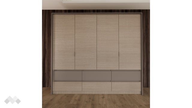 Гардероб Захир четирикрилни мока с лате - МебелМаг Гардероб Захир четирикрилни мока с лате