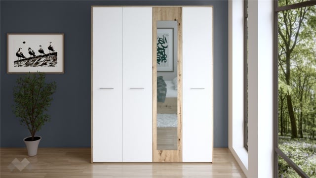 Гардероб Вангард четирикрилни артизан с бяло - МебелМаг Гардероб Вангард четирикрилни артизан с бяло