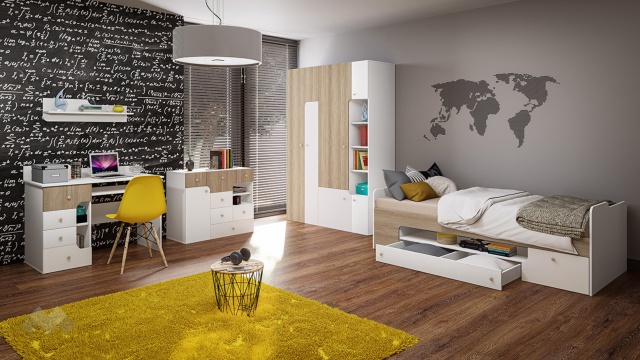 Детски спален комплект Роуз бяло гладко, златно розово и сонома