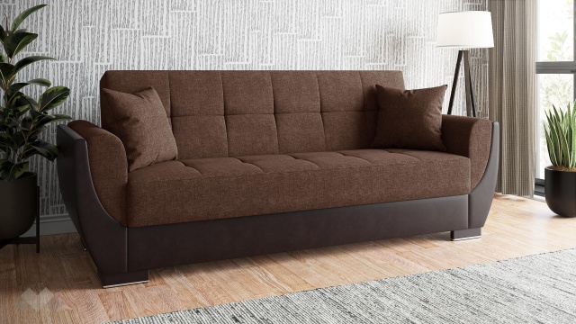 Диван Беланот триместни кафяв с кафява кожа