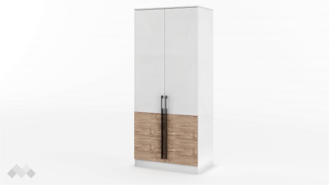 Гардероб Калифорния двукрилни бял с бял гланц и антик