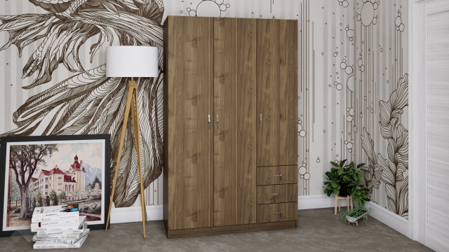 Гардероб Калия трикрилни орех адмирал - МебелМаг Гардероб Калия трикрилни орех адмирал