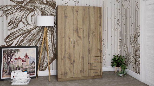 Гардероб Калия трикрилни тъмна сонома - МебелМаг Гардероб Калия трикрилни тъмна сонома