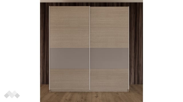 Гардероб Захир с плъзгащи врати мока с лате - МебелМаг Гардероб Захир с плъзгащи врати мока с лате