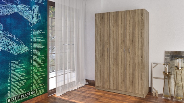 Гардероб Спрингфийлд трикрилни тъмна сонома - МебелМаг Гардероб Спрингфийлд трикрилни тъмна сонома