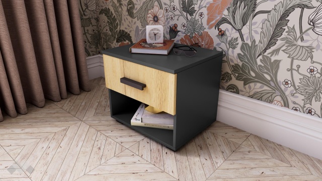 Нощен шкаф Честър светъл вотан с антрацит - МебелМаг Нощен шкаф Честър светъл вотан с антрацит