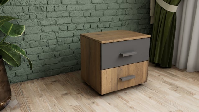 Нощен шкаф Оптима дъб вотан с черно - МебелМаг Нощен шкаф Оптима дъб вотан с черно