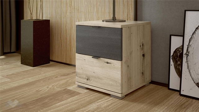 Нощно шкафче Верона дъб артисан с тъмен норвежки бор - МебелМаг Нощно шкафче Верона дъб артисан с тъмен норвежки бор