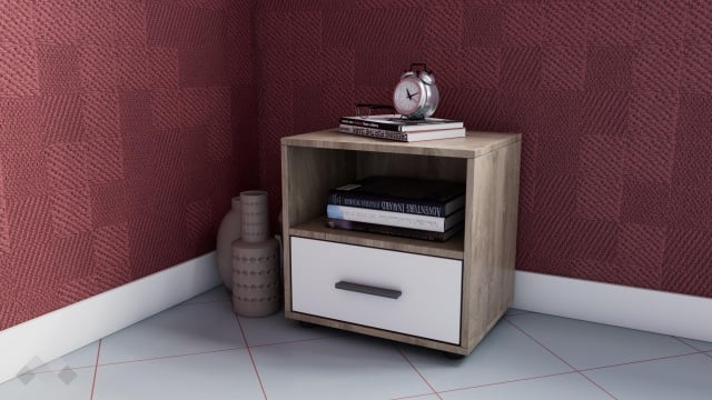 Нощен шкаф Мито дъб суров с бяло - МебелМаг Нощен шкаф Мито дъб суров с бяло