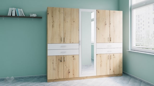 Гардероб Рос петкрилни артизан с бяло - МебелМаг Гардероб Рос петкрилни артизан с бяло