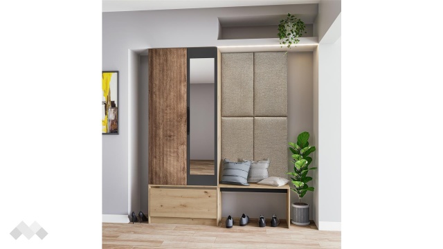 Портманто Атина дъб артисан с графит и дъб натурал - МебелМаг Портманто Атина дъб артисан с графит и дъб натурал