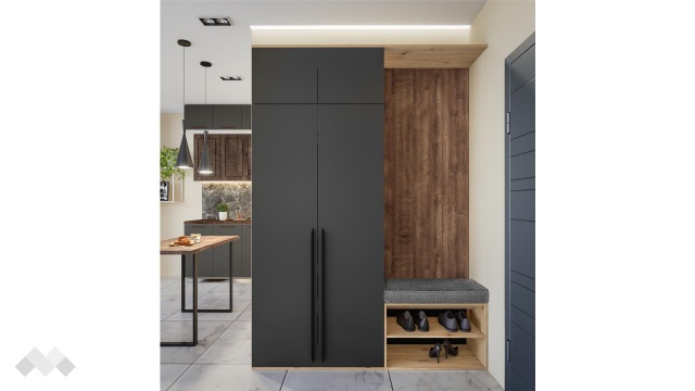 Портманто Хера дъб артисан с дъб натурал и карбон мат - МебелМаг Портманто Хера дъб артисан с дъб натурал и карбон мат