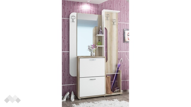 Портманто Мока с открити рафтове пясъчен дъб с бяло - МебелМаг Портманто Мока с открити рафтове пясъчен дъб с бяло