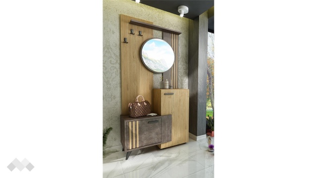 Портманто Прего тъмен бетон със златен дъб - МебелМаг Портманто Прего тъмен бетон със златен дъб