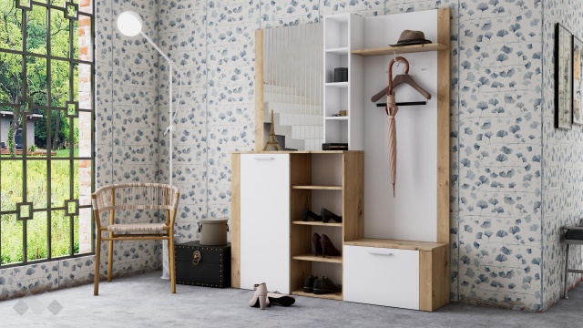 Портманто Рико артизан с бяло - МебелМаг Портманто Рико артизан с бяло