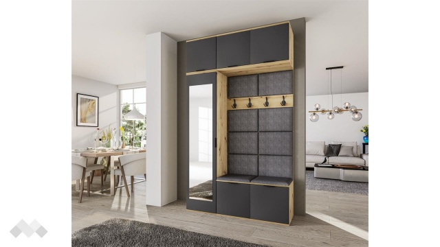 Портманто Шон дъб артисан с графит - МебелМаг Портманто Шон дъб артисан с графит