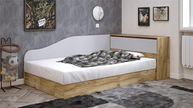 Приста с ракла 120/190 Селтик с включен матрак Бонел 120/190 келтски дъб със светло сиво