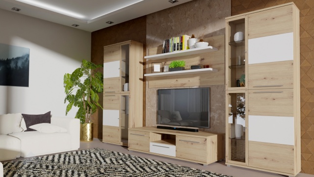 Секция Алистър с витрина дъб артисан с бяло