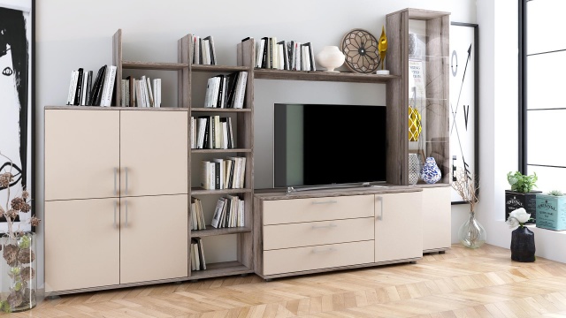 Секция Ангела с открити рафтове евоук фосил с шампанско - МебелМаг Секция Ангела с открити рафтове евоук фосил с шампанско