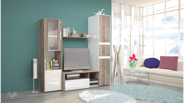 Секция Дерек с гардероб колониален дъб с бял гланц