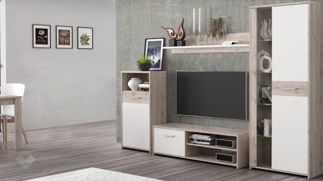 Секция Джулада с витрина пясъчен дъб с бяло