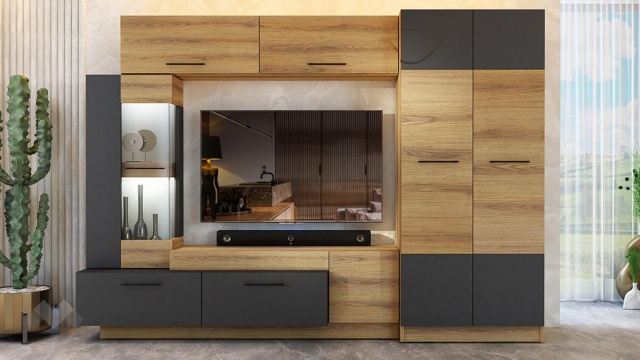 Секция Форте с гардероб дъб евок с графит