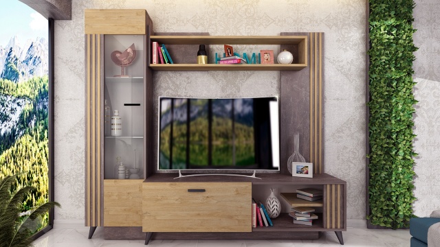 Секция Хана с витрина тъмен бетон със златен дъб