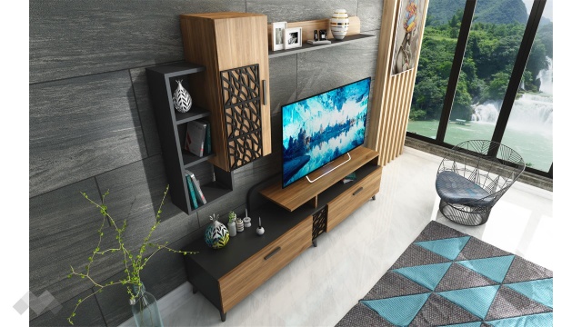 Секция Кели модулни черно шагре с дъб канзас