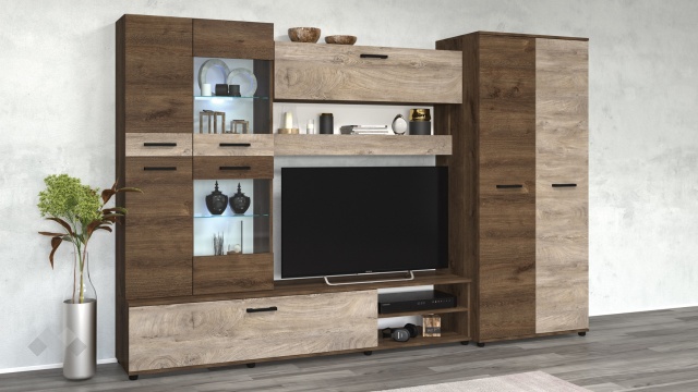 Секция Майли с LED осветление дъб бронз с дъб суров