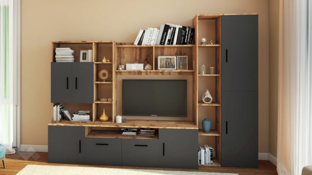 Секция Оскар с открити рафтове дъб дакота с графит