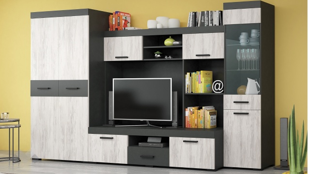 Секция Рен с гардероб дъб бланко с антрацит