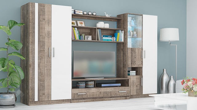 Секция Скарлет с гардероб колониален дъб с бял гланц