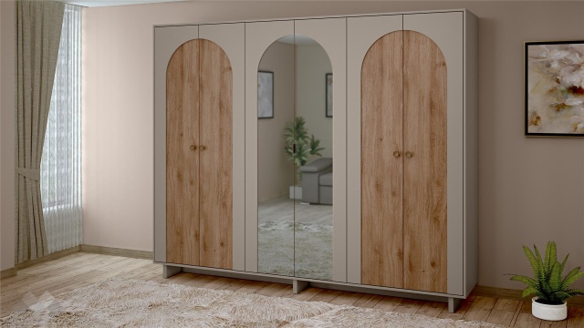 Гардероб Рена шесткрилни дъб кадис с пясъчен камък